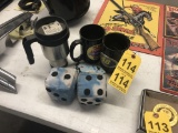 MISCELLANEOUS LOT: (3) CUPS, DICE