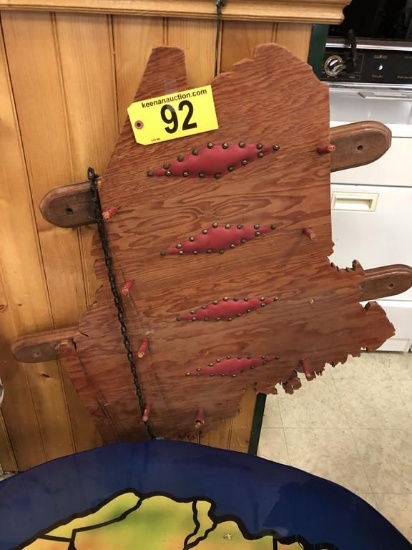 MAINE WOODEN RACK, HAND PAINTED LOG & GREY TROUT