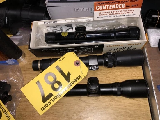 TASCO 2.5x20A, LEUPOLD VARI X3 1.5x5 & BANTAM THOMPSON CENTER 2-5RP SCOPES