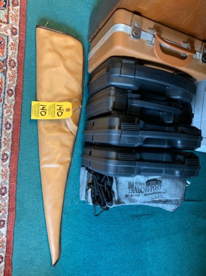 LOT OF (5) PISTOL CASES, (6) SHORT & LONG SOCKS, SHORT SOFT CASE