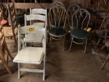 (7) ASSORTED CHAIRS: (3) WOOD FOLDING, (4) SWEETHEART STYLE