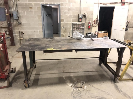 4'X8' STEEL WORK TABLE ON CASTERS