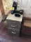 TELEPHONES, ALARM CLOCK, SCANNER & 2-DRAWER FILE CABINET