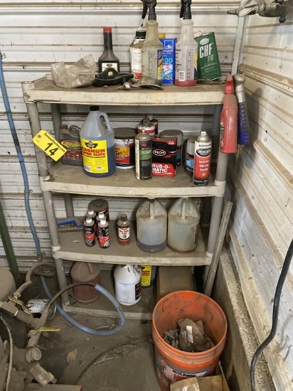 ASSORTED TIRE CHANGING LUBRICANTS & MISCELLANEOUS ON RACK