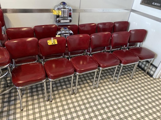 RED VINYL UPHOLSTERED BACK & BOTTOM, DINING CHAIR, CHROME FRAME