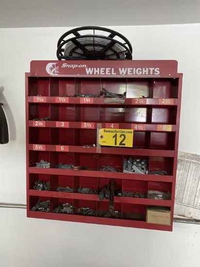 BUYER TO REMOVE FROM WALL. SNAP-ON WHEEL WEIGHT CABINET AND CONTENTS