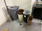 LOT OF WASTE CANS & WOODEN STORAGE BOX