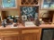 ASSORTED DESK ORGANIZER & DÉCOR ON COUNTER, WINE GLASSES, BASKET, CANDLES