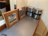 LOT: (2) PRINTS & (2) STEP-ON WASTE CANS