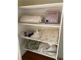 ASSORTED LINENS IN CLOSET, ELECTRIC BLANKET, SHEETS, ETC.