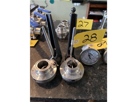 (3) 1.5" 304 STAINLESS STEEL BUTTERFLY VALVES, TRIGGER HANDLE