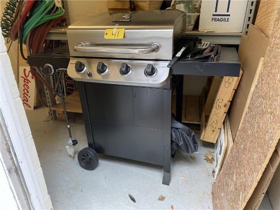 CHARBROIL STAINLESS STEEL GAS GRILL, CAST IRON BURNERS & TANK,