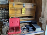 LOT: MACHINIST CHEST & CONTENTS, DRILL BITS, MACHINE TOOLS, MICS, ANGLE BLOCK, MISCELLANEOUS