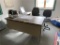 (2) MATCHING SINGLE PEDESTAL METAL DESKS W/ RH RETURNS W/ 2-OFFICE CHAIRS. SELLING BY THE PIECE