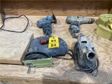 LOT: DRILL DOCTOR, BOSCH MODEL JS635 JIG SAW, MAKITA GV5010 5” DISC SANDER, RYOBI 3/8” D45C DRILL