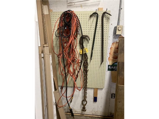 MISCELLANEOUS LOT: SET OF J-HOOKS, CROW BARS, ELECTRICAL CORDS