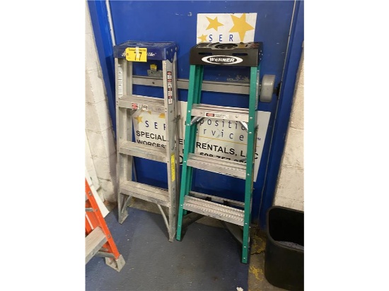 (2) WERNER-LOUISVILLE 4' ALUM. & FIBERGLASS  STEP LADDERS