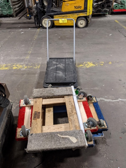 LOT: (6) ASSORTED 4-WHEEL DOLLIES AND CART
