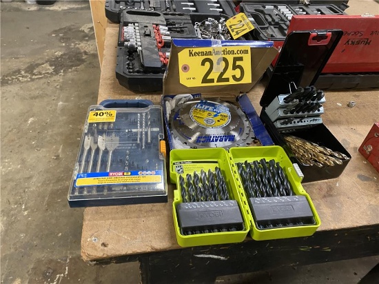 ASSORTED DRILL BITS, WOOD BITS, SAW BLADES