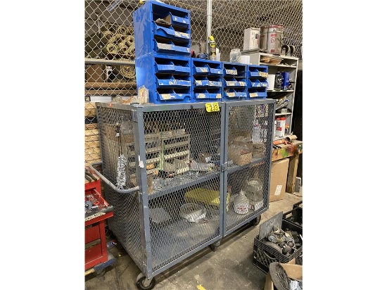 JAMCO STORAGE CART AND CONTENTS, 5'X32"D X 58"H