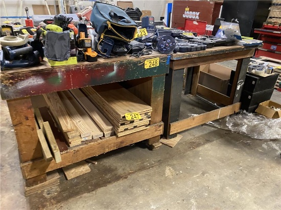 4X8 WORK BENCH AND 2X12'X10" SAW BENCH, 4X4 WORK BENCH