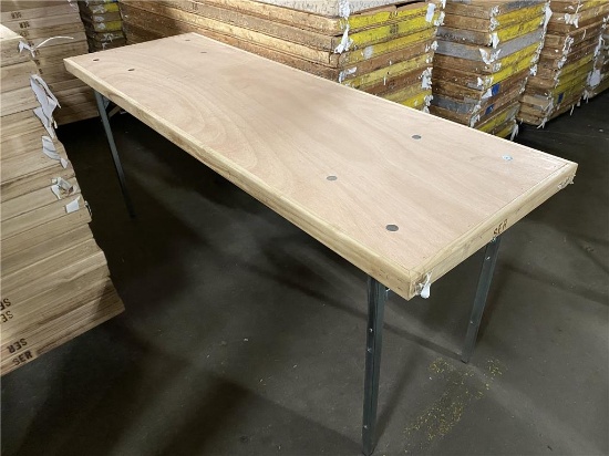 (104) GEORGIA EXPO NEWER WOODEN FOLDING TABLES 2'X6', 4-STACKS