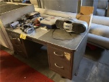 METAL DESK WITH CONTENTS, BOOK SHELF & CONTENTS