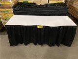 (14) NEW GEORGIA EXPO WOODEN FOLDING TABLES 2'X6' W/BLACK TABLE SKIRT, WHITE TOP