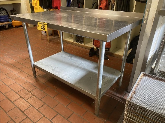 4' X 30" STAINLESS STEEL TABLE, 2" BACKSPLASH, LOWER STAINLESS STEEL SHELF