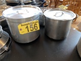 (2) STOCK POTS, 1-ALUMINUM, 1-STAINLESS STEEL W/ COVERS