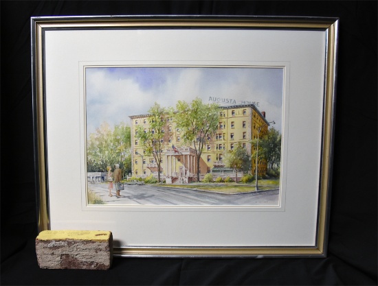 "AUGUSTA HOUSE" SIGNED WATERCOLOR PAINTING BY DAVID SILSBY, DOUBLE MATTED AND FRAMED TO 31.5 X 25.25