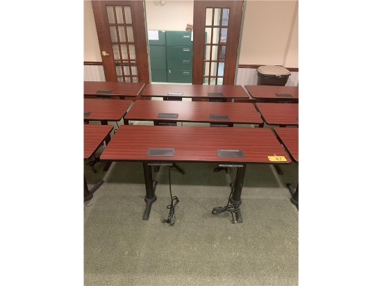 2-PERSON, DOUBLE PEDESTAL CLASSROOM DESKS, W/ USB 2.0, USB CHARGER, PHONE, ETHERNET, POWER OUTLETS