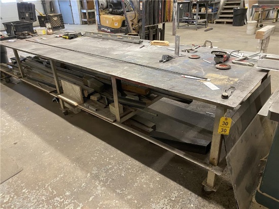 STEEL LAYOUT TABLE 14' X 4' X 32.5"H, CASTERS