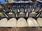 B-(4) LADDER BACK METAL FRAME DINING CHAIRS, PLASTIC SEATS