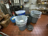 E-LOT: TRASH RECEPTACLES (5), TUB, BUCKET, COVERS