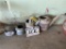 LOT: ASSORTED TEAPOTS, PRESTONE CAN, WATER CAN, ICE SIGN