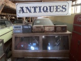 ANTIQUES SIGN, WOOD 2' X 8' SINGLE SIDED, PAINTED