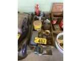 LOT: ASSORTED MISCELLANEOUS COLLECTIBLES, GLASSWARE, BANK, TINS