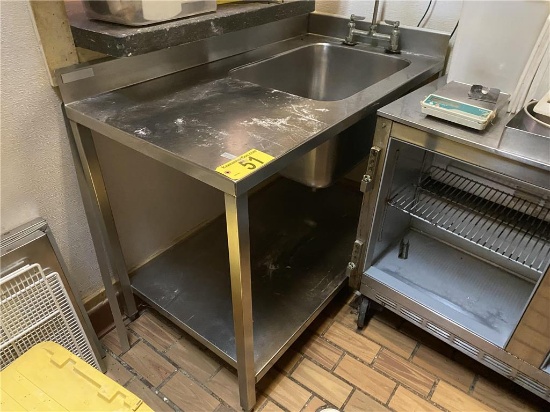 48" x 26" WORK TABLE W/ SINK, 18" X 24" X 13" BAY W/ LOWER S/S SHELF & 4" BACKSPLASH