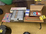 LOT OF ASSORTED GAMES, CRIBBAGE BOARDS, POKER CHIPS