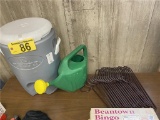 MISCELLANEOUS LOT: COOLER, WATER CAN, HANGERS