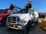 2007 FORD F750, 7.2L CATERPILLAR DIESEL ENGINE, SINGLE AXLE, TEREX TELELECT DIGGER DERRICK