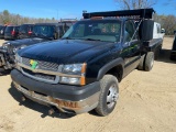 2003 CHEVROLET 3500 4WD W/ FLATBED DUMP BODY, 66,633 MILES, S/N: 1GBJK34U43E295905