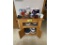 ASSORTED DISHWARE, STORAGE CART, UNTENSILS & KITCHEN SUPPLIES