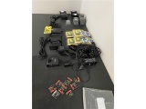 LOT OF (7) ASSORTED CAMERA BATTERIES, ASSORTED CHARGERS, (8) 16GB MEMORY CARDS