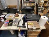 PACKING BLANKETS, PELOUZE SCALE CAPACITY 250LB, ASSORTED TOOLING & 5' WORK TABLE W/SIDE DRAWERS