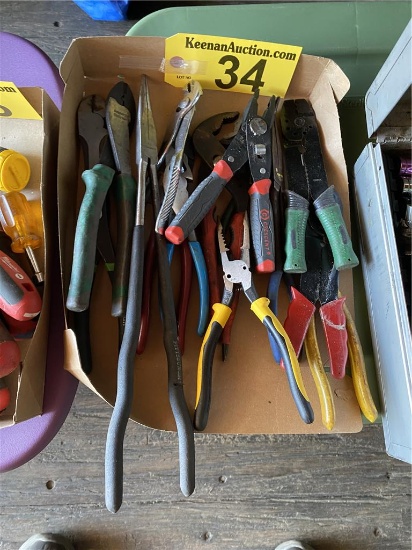 LOT OF 14-ASSORTED PLIERS; CHANNEL-LOCK, WIRE CUTTERS, NEEDLE NOSE PLIERS