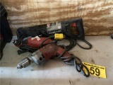 (3) POWER TOOLS; PORTA-CABLE TIGER SAW, RIGHT ANGLE DRILL, MILWAUKEE MAGNUM HOLE SHOOTER