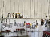 LOT: ASSORTED TOOLS ON WALL; CRAFTSMAN COMBINATION WRENCHES-SAE & METRIC, CUTTERS, SAW BLADES