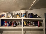 LOT: ASSORTED OILS & LUBRICANTS ON 2-SHELVES